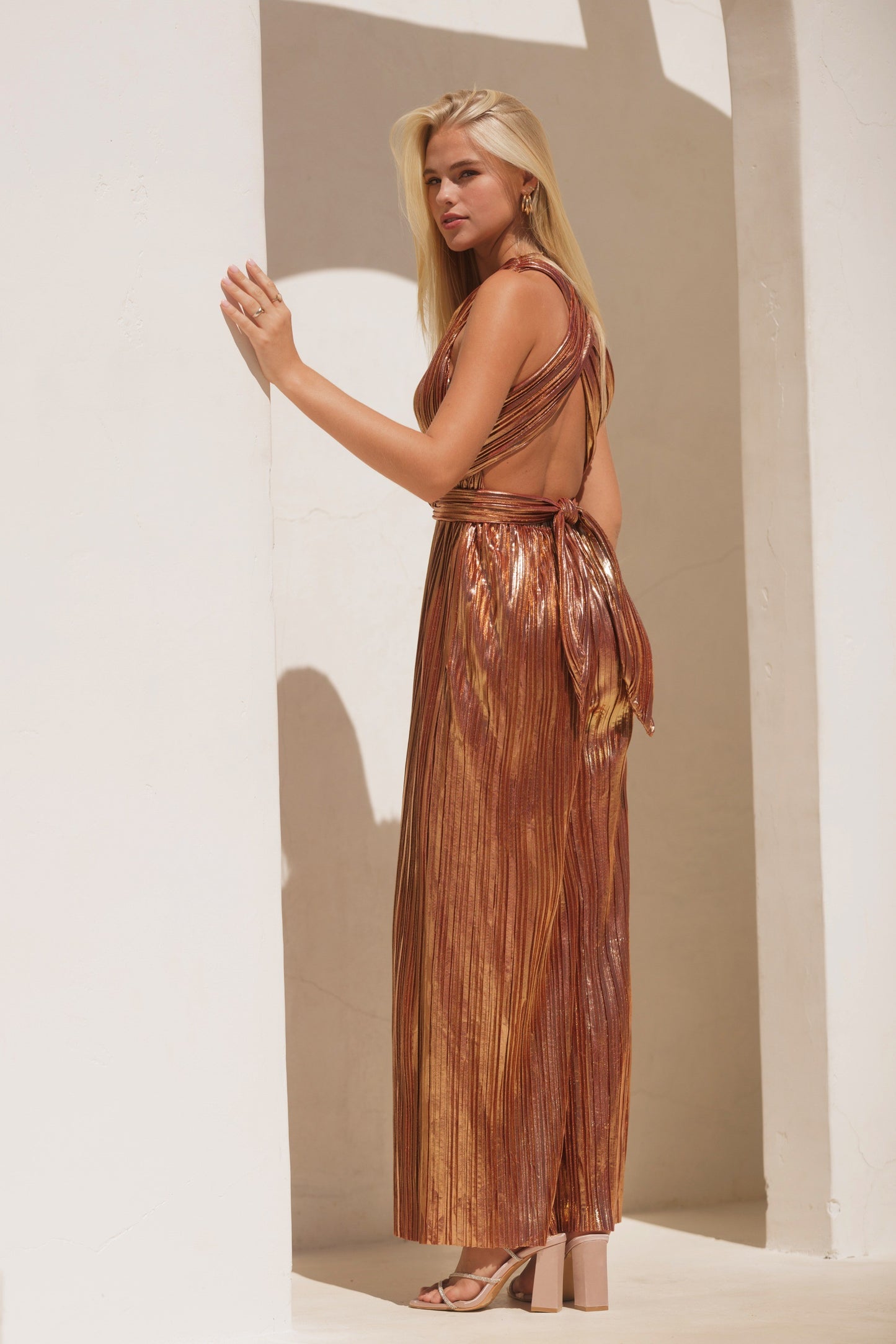 Metallic Pleated Jumpsuit