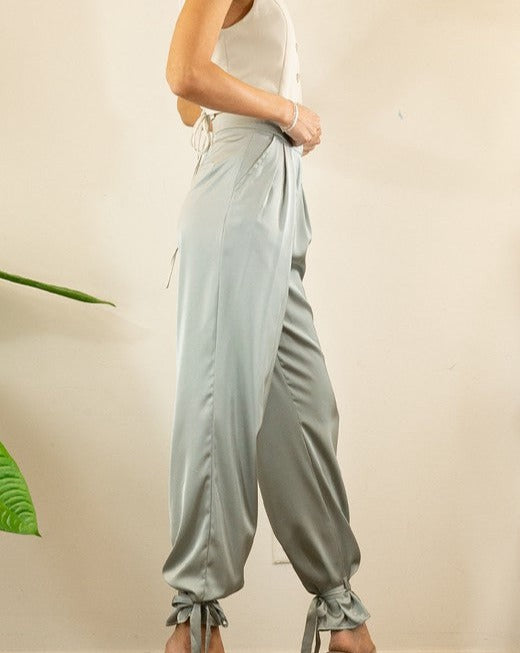 Tie Bottom Satin Pants