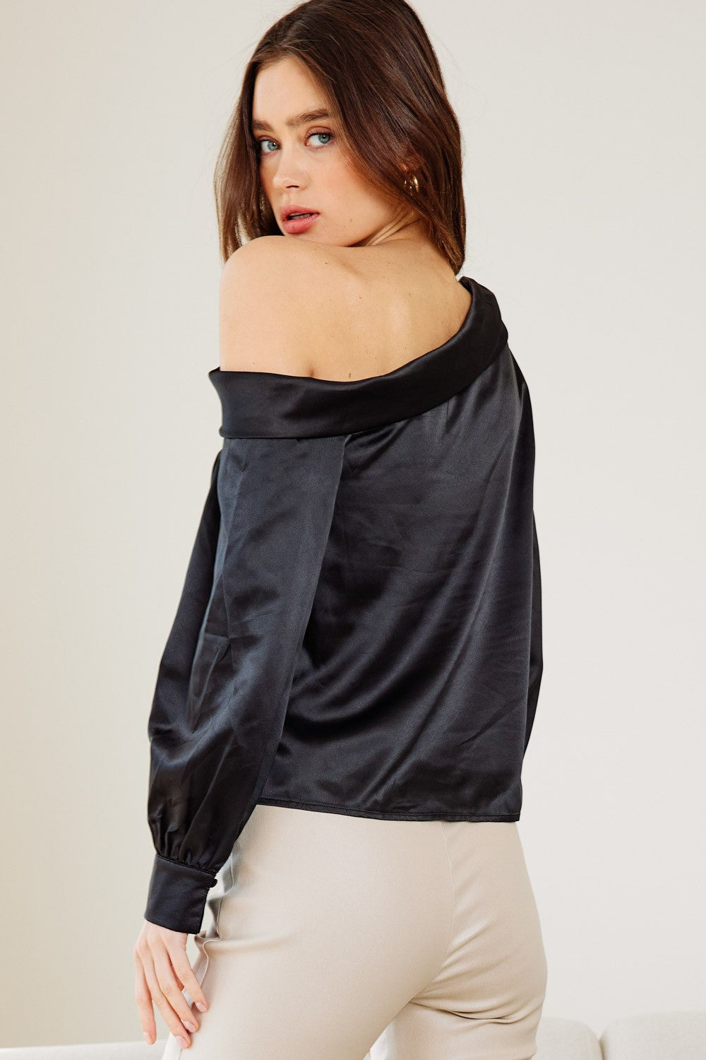 One shoulder satin online blouse